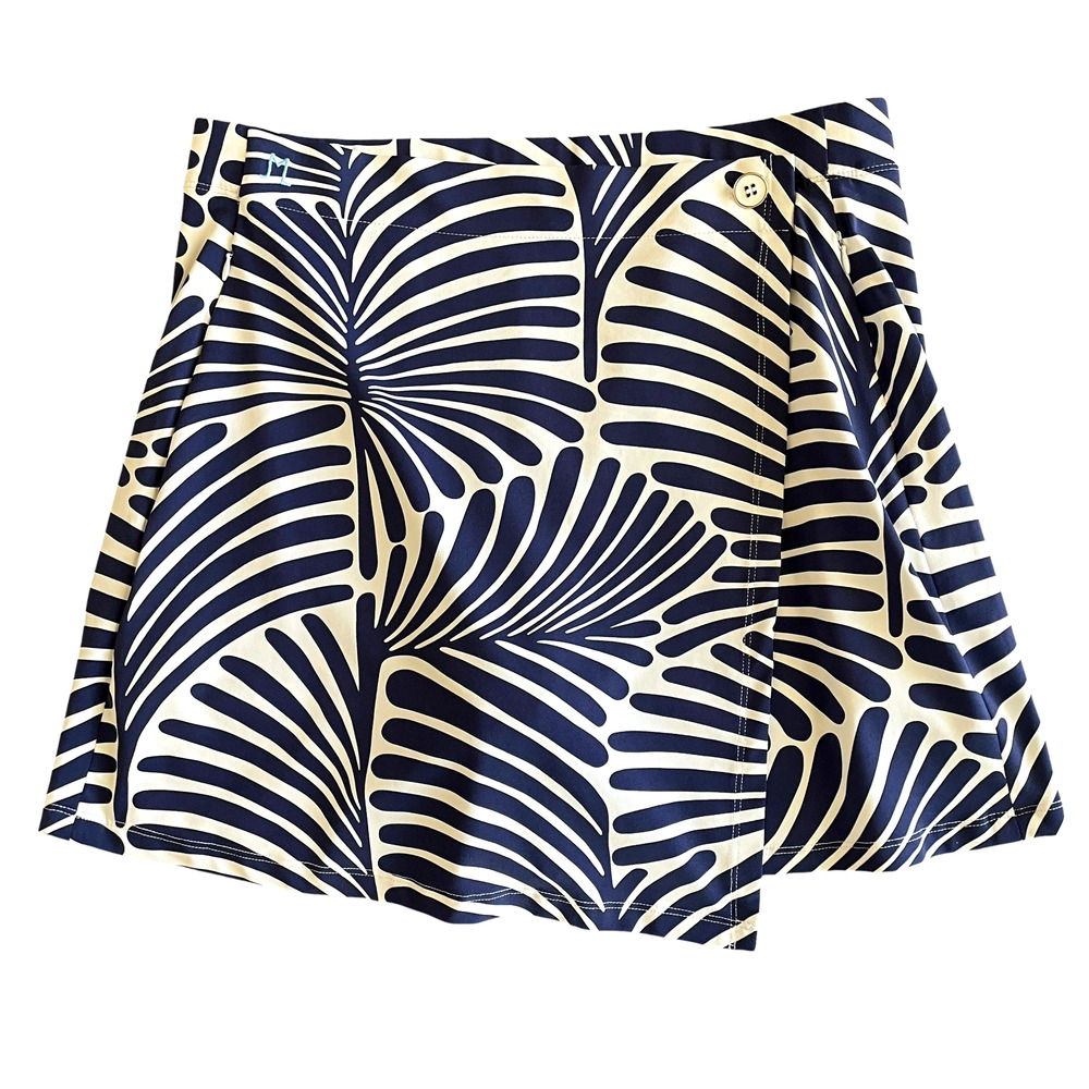 J.McLAUGHLIN Women's Size Large Navy Blue White Pull-On Stretch Faux Wrap Skort